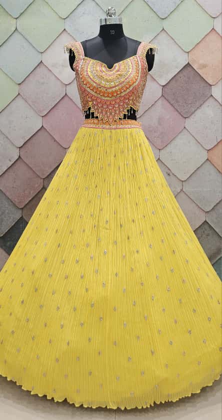 Khokee girlish yellow crop top Lehenga