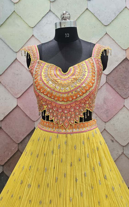 Khokee girlish yellow crop top Lehenga