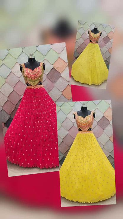 Khokee girlish yellow crop top Lehenga