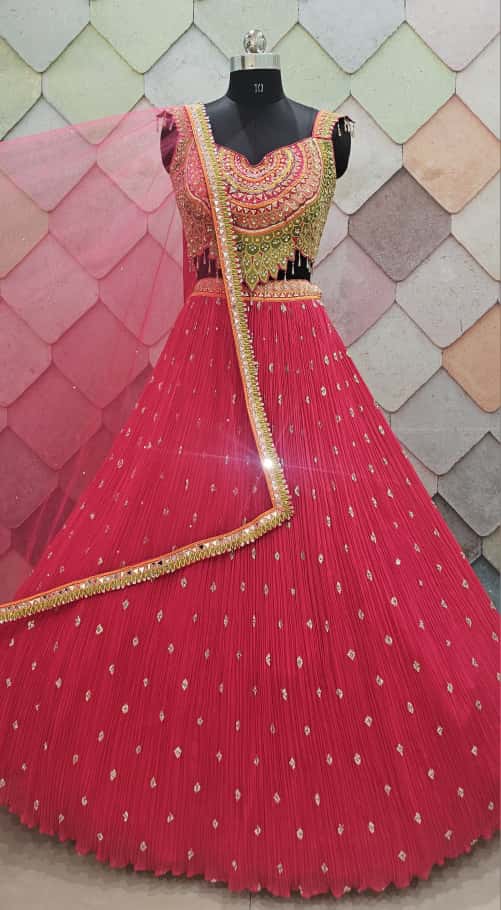 Khokee girlish yellow crop top Lehenga