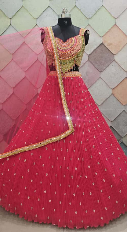 Khokee girlish yellow crop top Lehenga