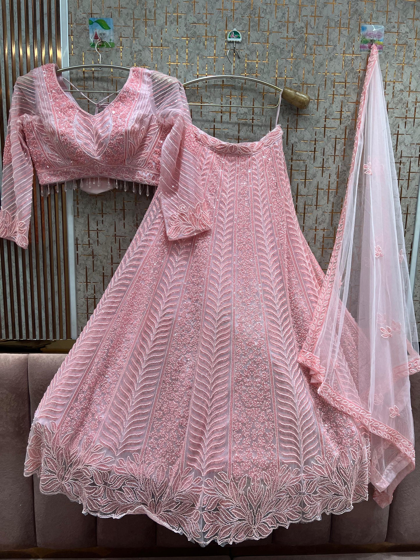 Delightful golden Beige monotone crop top Lehenga