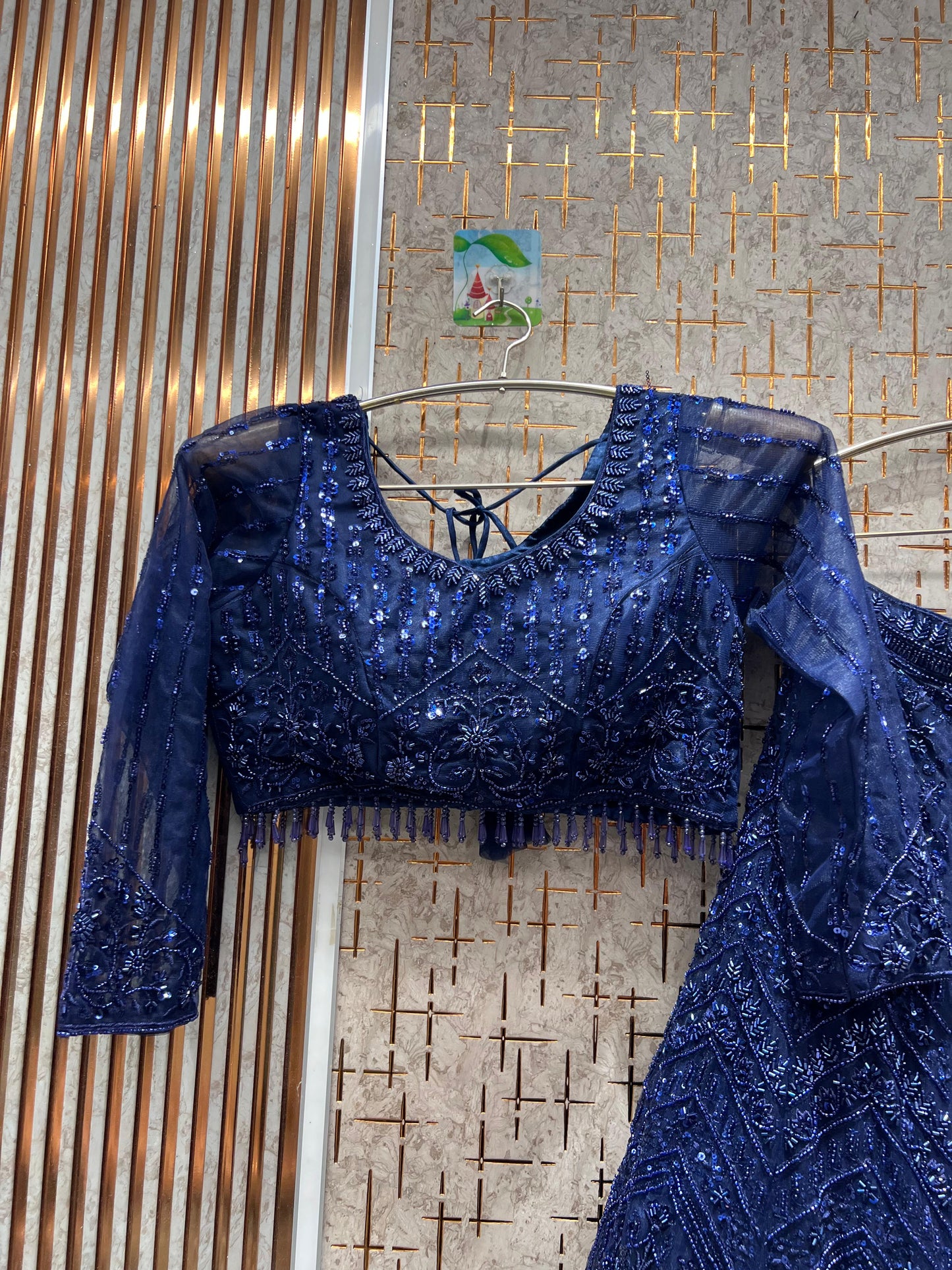 Fantastic Navy blue monotone crop top Lehenga