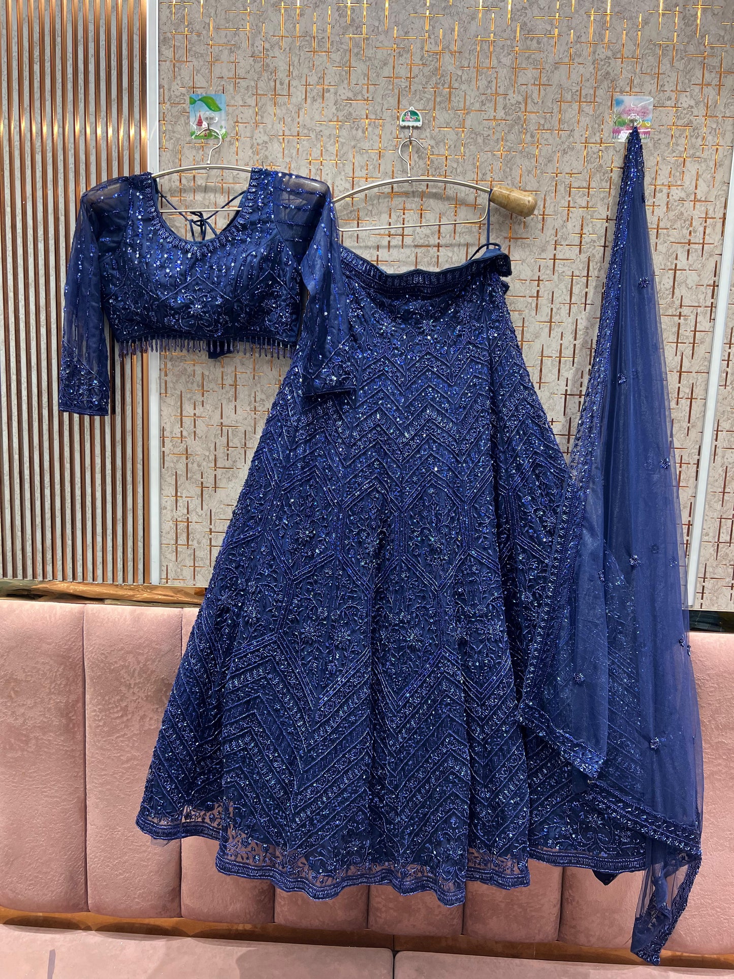 Fantastic Navy blue monotone crop top Lehenga