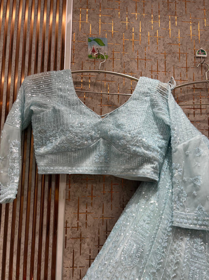 Glamorous blue on blue monotone crop top Lehenga