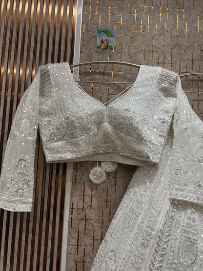 Glamorous blue on blue monotone crop top Lehenga