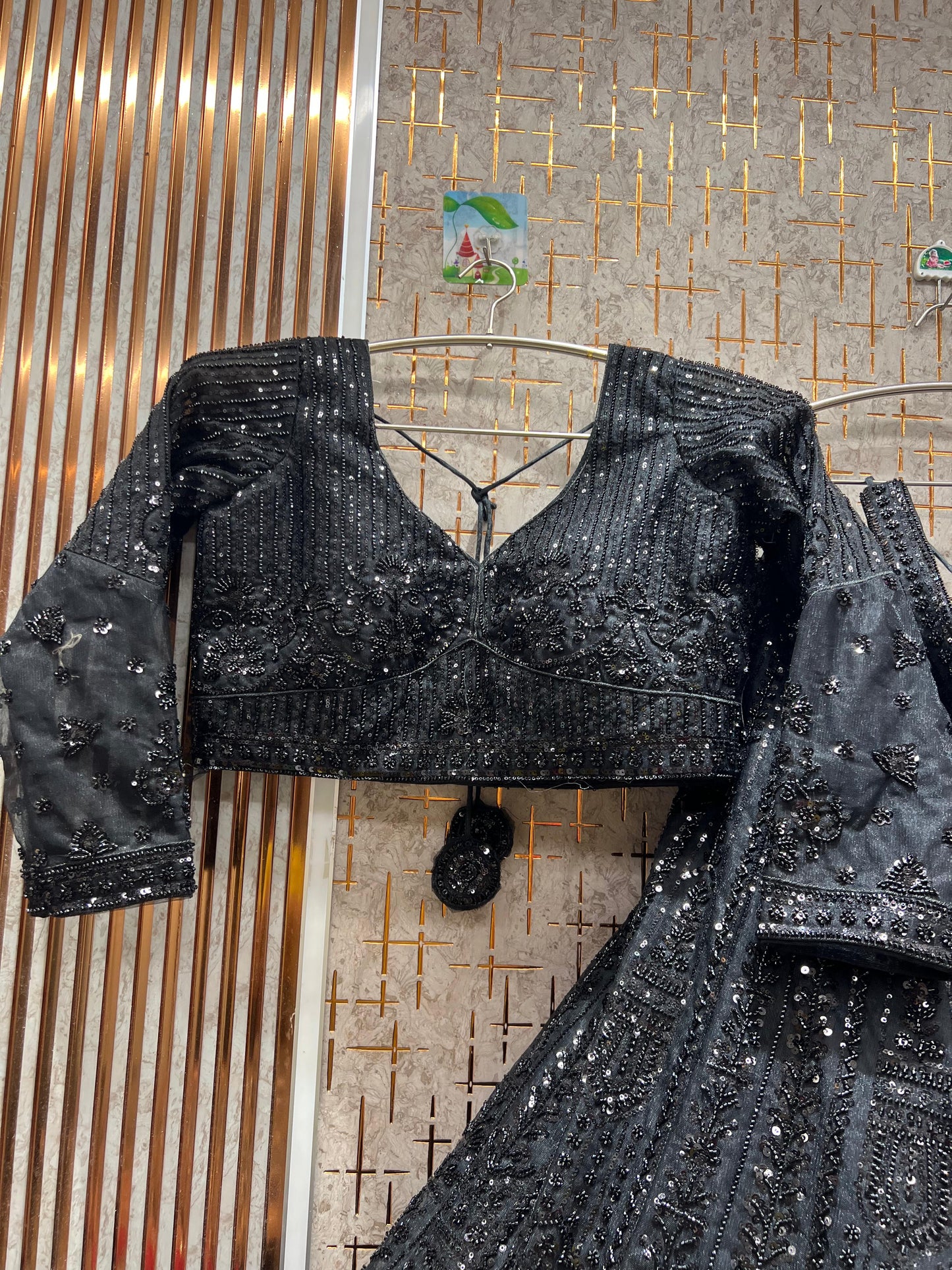 Glamorous blue on blue monotone crop top Lehenga