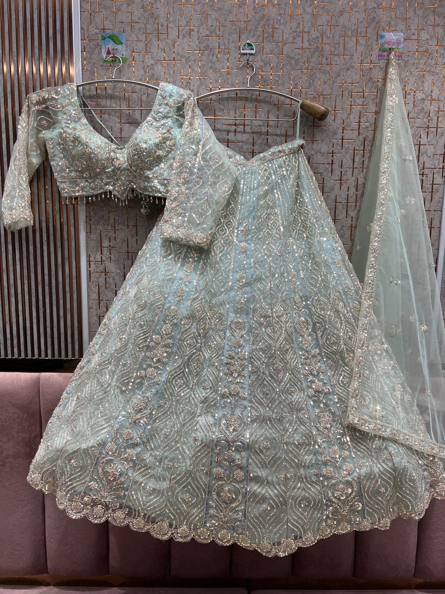 Amazing light blue godlen crop top Lehenga