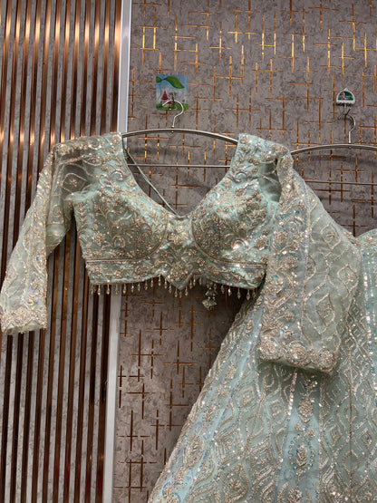 Amazing light blue godlen crop top Lehenga