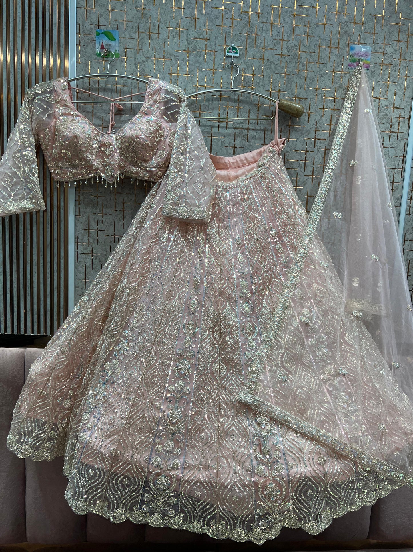 Amazing light blue godlen crop top Lehenga