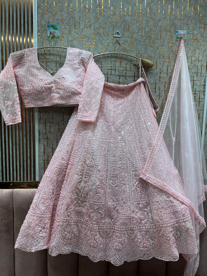 Glamorous blue on blue monotone crop top Lehenga