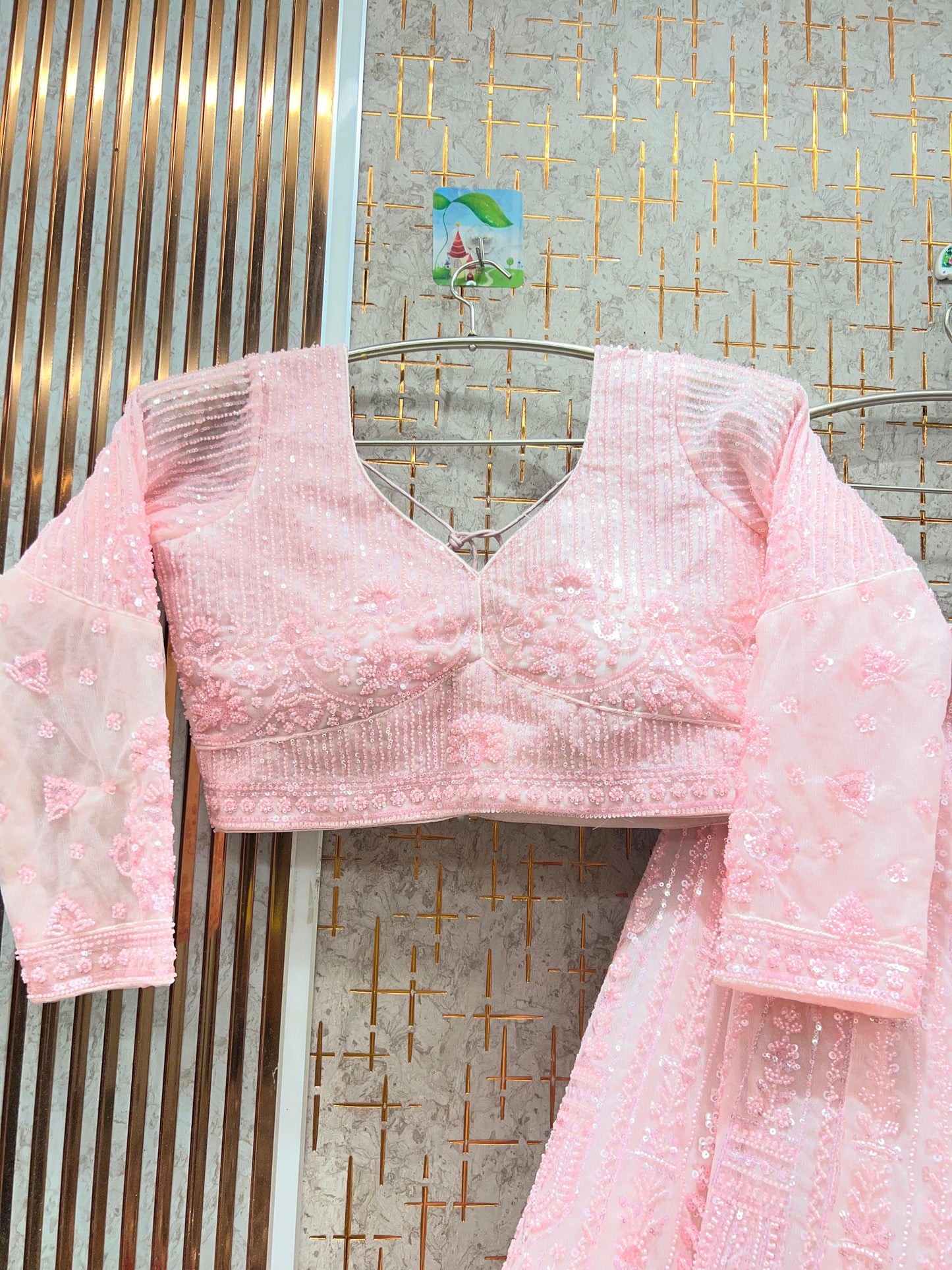 Glamorous blue on blue monotone crop top Lehenga