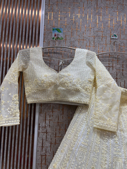 Glamorous blue on blue monotone crop top Lehenga