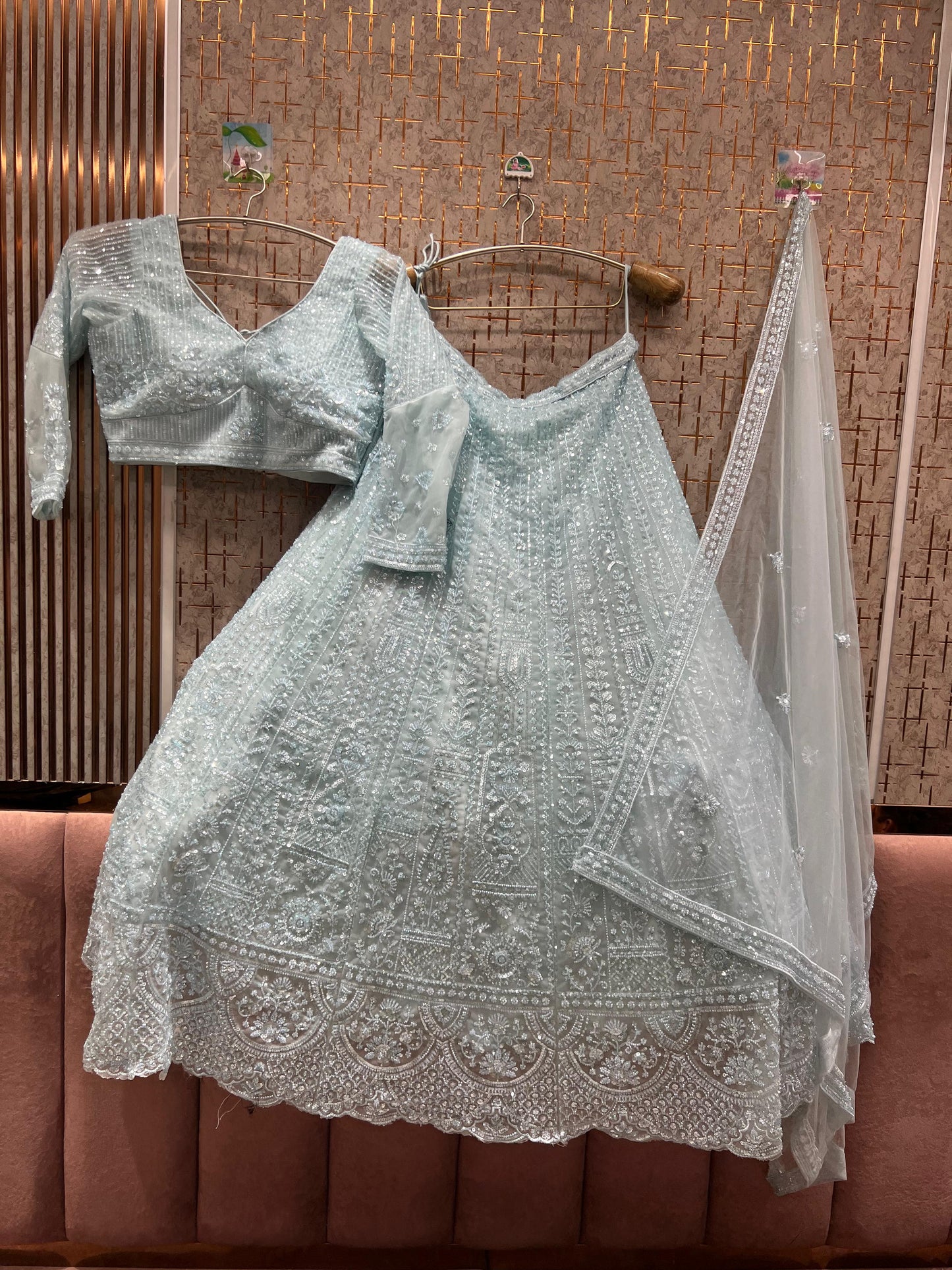 Glamorous blue on blue monotone crop top Lehenga