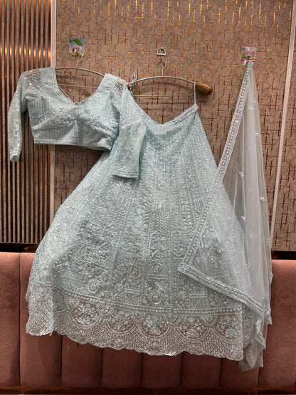 Glamorous blue on blue monotone crop top Lehenga