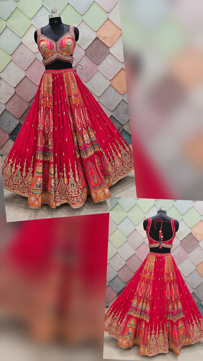 Liz Paul Inspired green yellow peacock multicolour crop top Lehenga