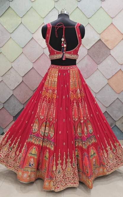 Liz Paul Inspired green yellow peacock multicolour crop top Lehenga