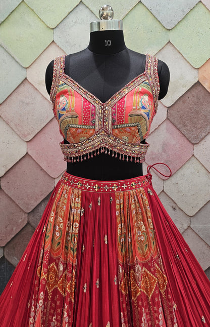 Liz Paul Inspired green yellow peacock multicolour crop top Lehenga