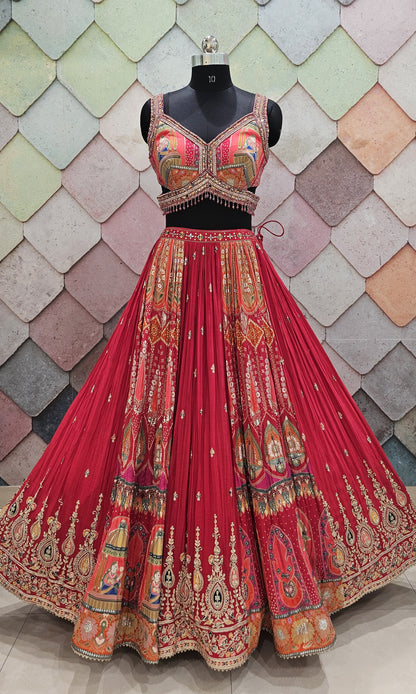 Liz Paul Inspired green yellow peacock multicolour crop top Lehenga