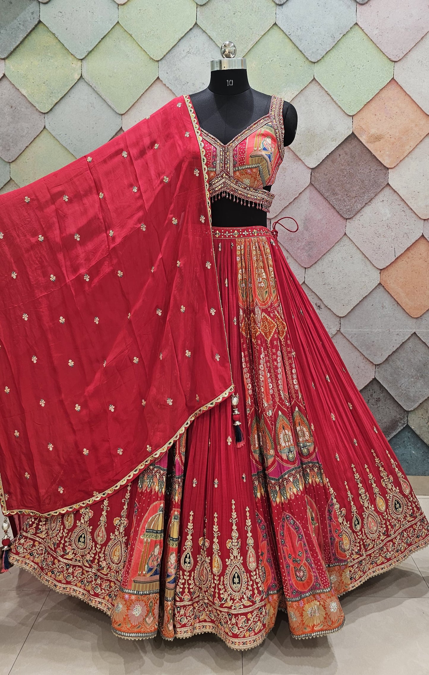 Liz Paul Inspired green yellow peacock multicolour crop top Lehenga