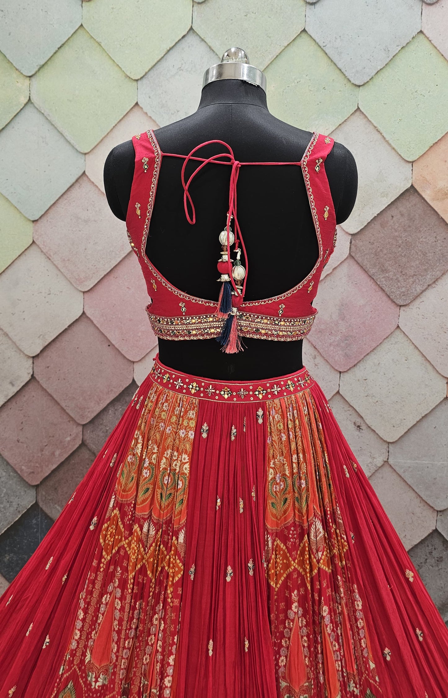 Liz Paul Inspired green yellow peacock multicolour crop top Lehenga