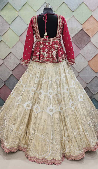 शुद्ध खांखीब बनारसी व्हाइट क्रॉप टॉप लेहंगा