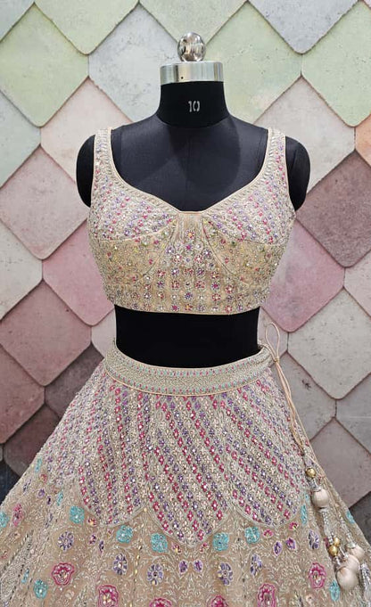 Peach baby pink ELEGANCE crop top lehenga