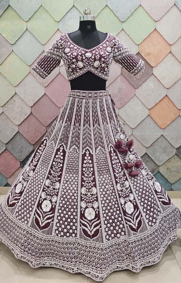 Pure Hand Work pink purple crop top Lehnga Choli