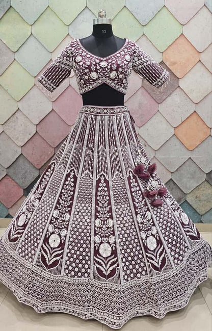 Pure Hand Work pink purple crop top Lehnga Choli