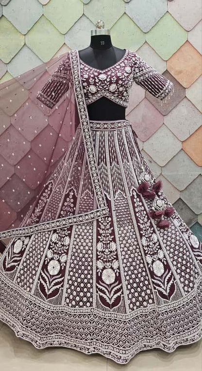 Pure Hand Work pink purple crop top Lehnga Choli