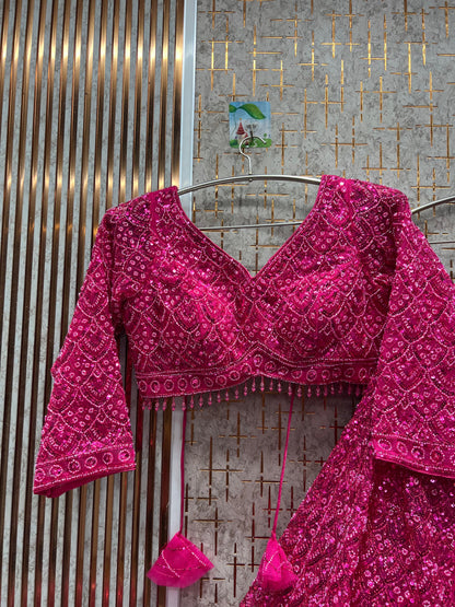 Lovely Hot pink monotone Crop Top Lehenga