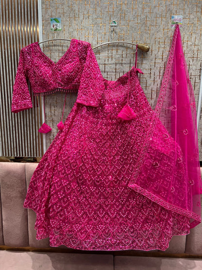 Lovely Hot pink monotone Crop Top Lehenga
