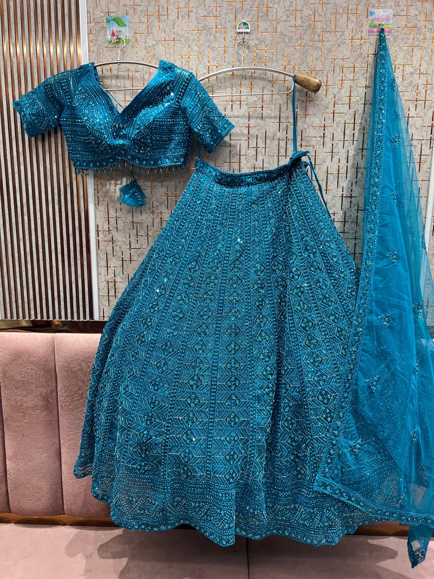 Khoobsurat Sky blue monotone Crop Top Lehenga