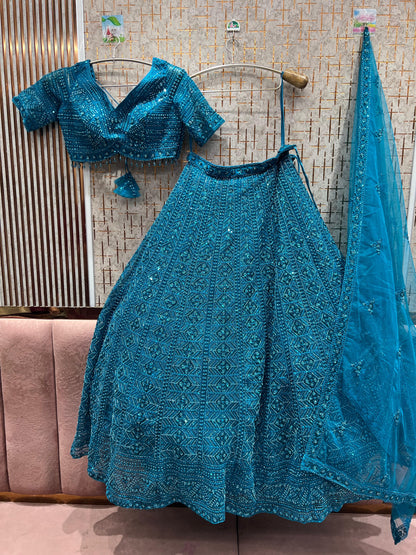 Khoobsurat Sky blue monotone Crop Top Lehenga