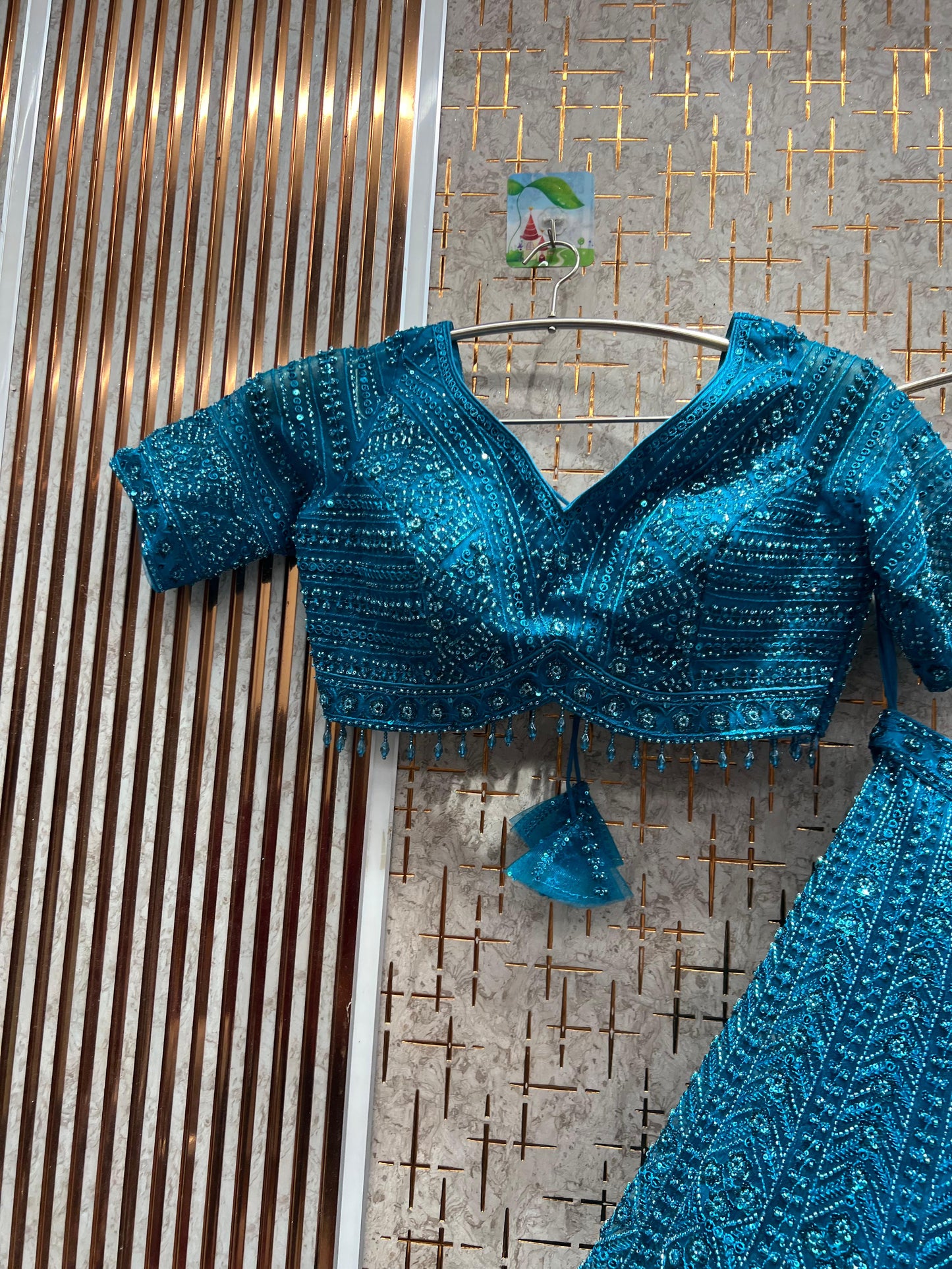 Khoobsurat Sky blue monotone Crop Top Lehenga