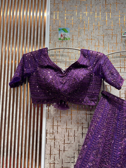 Khoobsurat Sky blue monotone Crop Top Lehenga