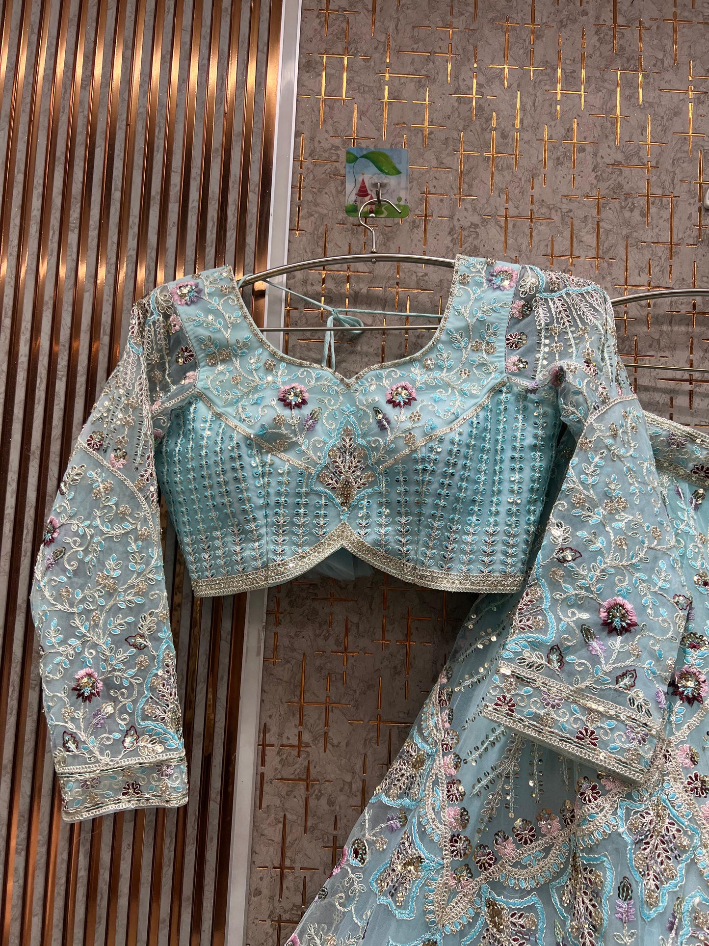 Embellished Sky blue crop top Lehenga