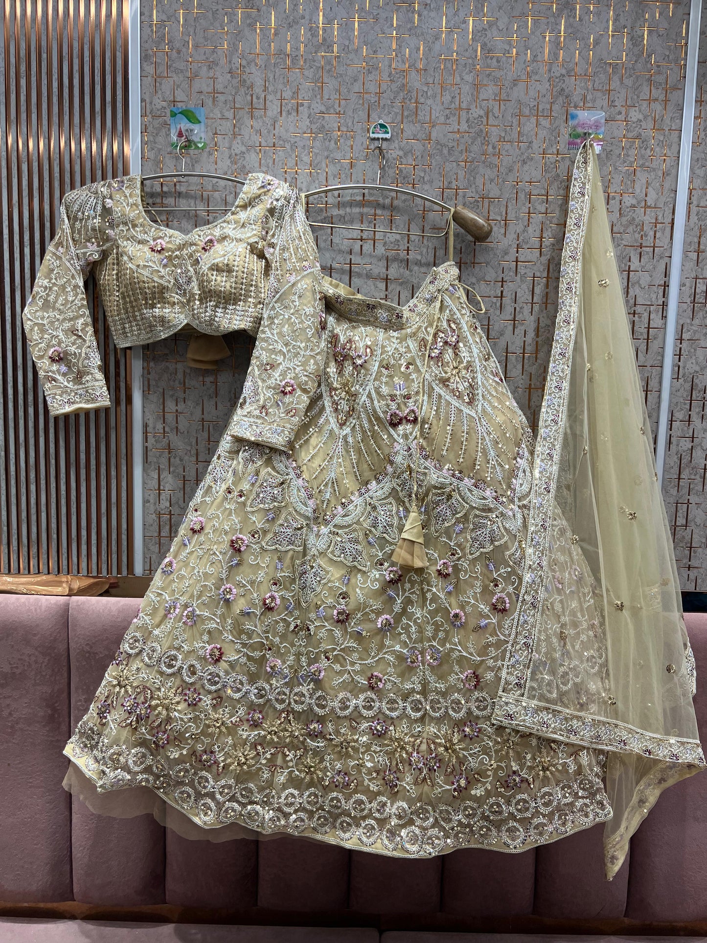 Embellished Sky blue crop top Lehenga