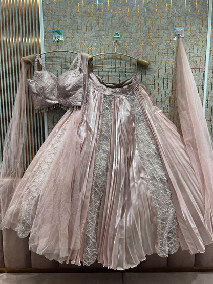 Eye catching baby pink crop top Lehenga