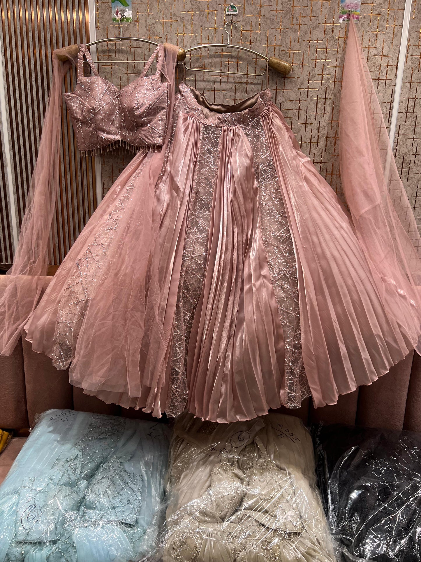 Eye catching baby pink crop top Lehenga