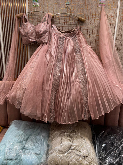 Eye catching baby pink crop top Lehenga