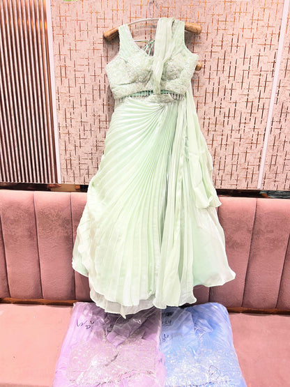 Majestic green Drape crop top Lehenga