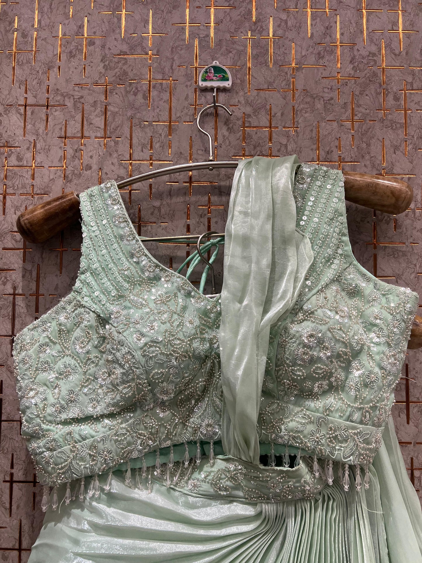 Majestic green Drape crop top Lehenga