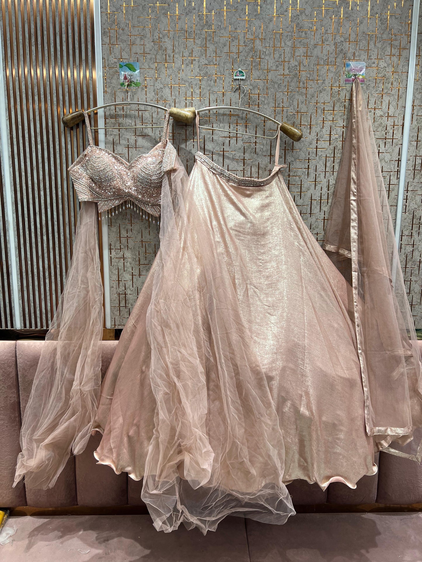 Lavishing peach crop top Lehenga