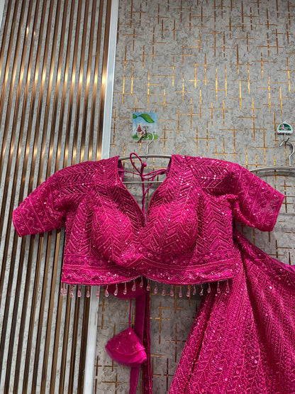 Awesome Sky blue on Blue monotone Crop Top Lehenga