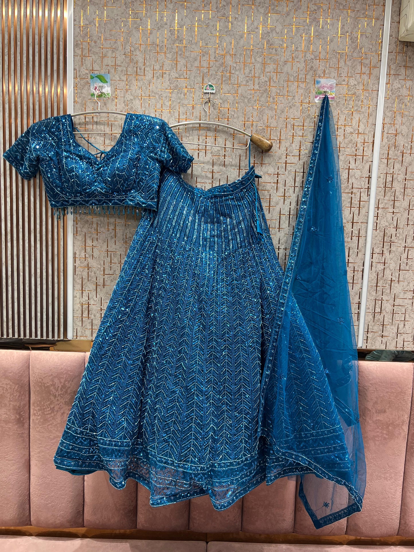 Awesome Sky blue on Blue monotone Crop Top Lehenga