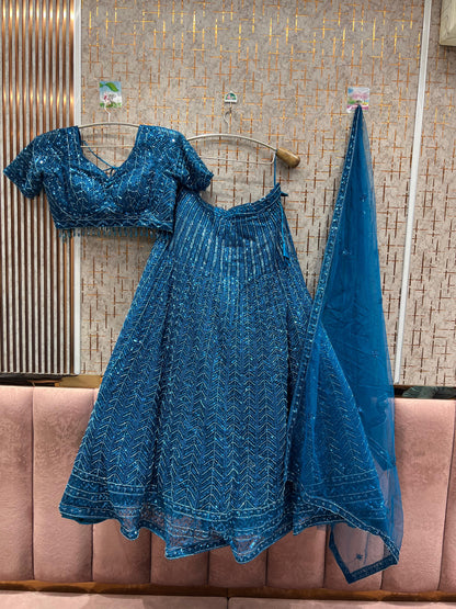 Awesome Sky blue on Blue monotone Crop Top Lehenga