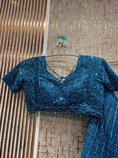 Awesome Sky blue on Blue monotone Crop Top Lehenga