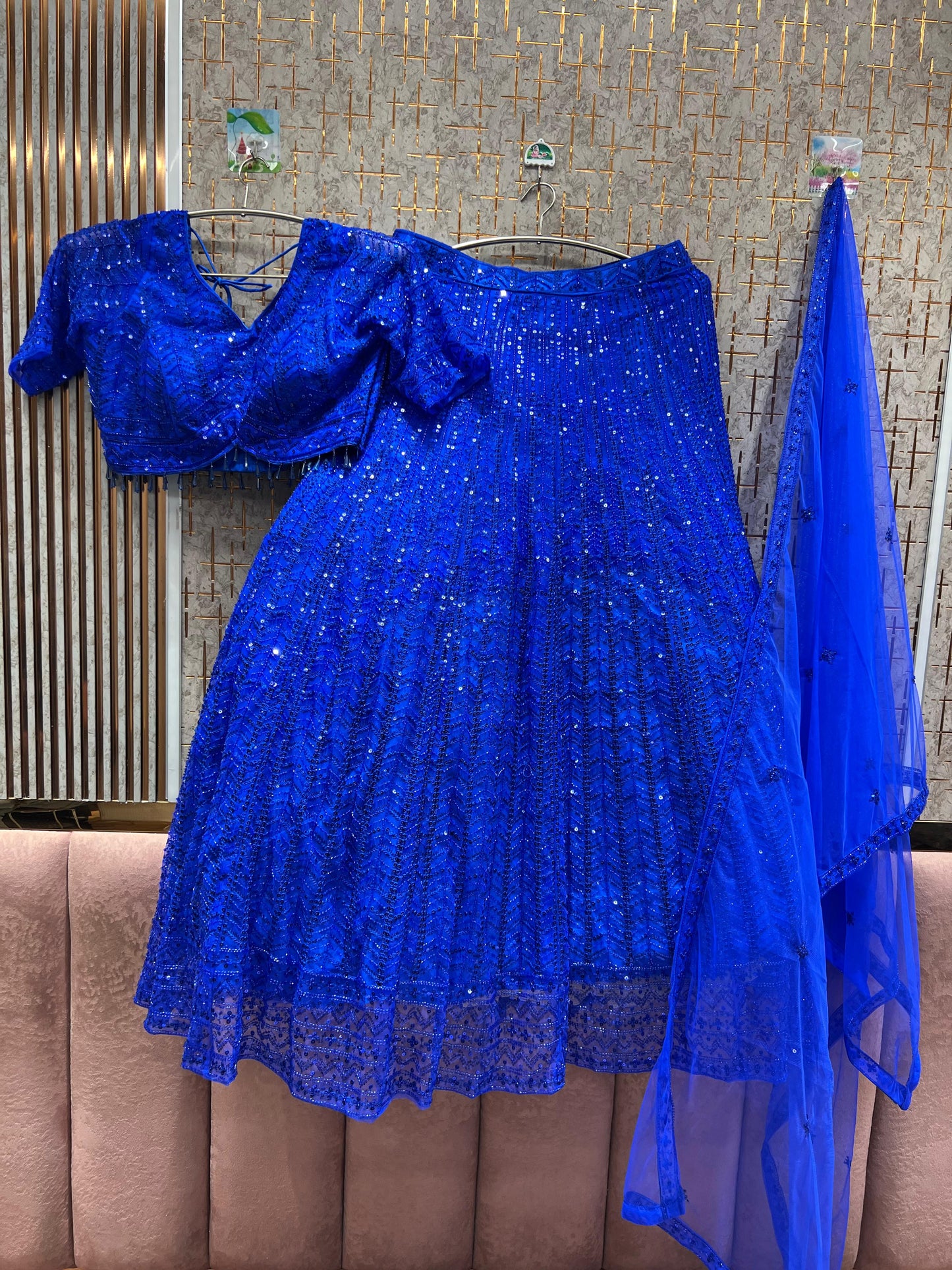 Awesome Sky blue on Blue monotone Crop Top Lehenga