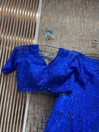 Awesome Sky blue on Blue monotone Crop Top Lehenga